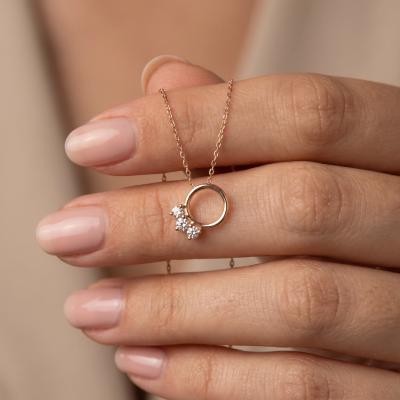 0,11 Karat Kedi Patisi Minimal Rose Pırlanta Kolye KL02060