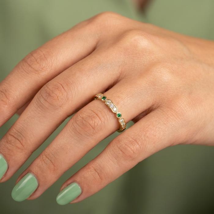 0,21 Karat Minimal Zümrütlü Pırlanta Yüzük TMT2960