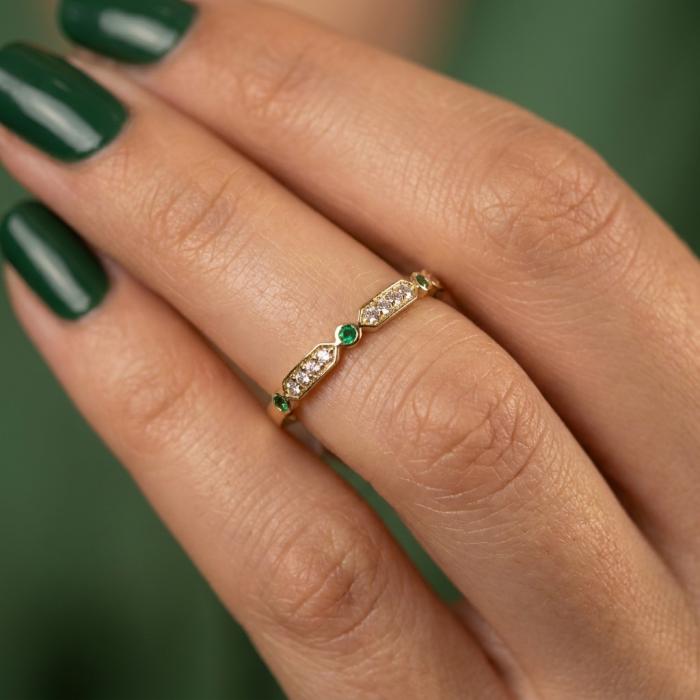 0,21 Karat Minimal Zümrütlü Pırlanta Yüzük TMT2960