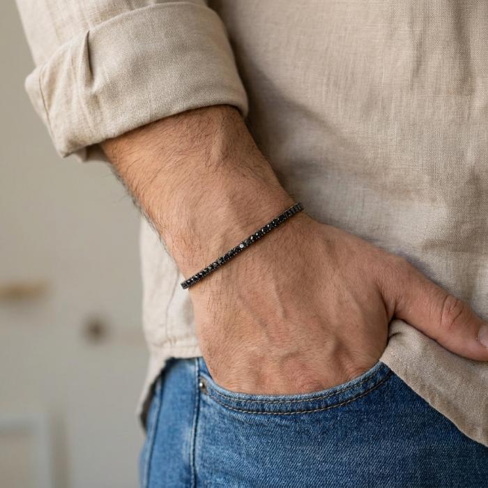 3,00 Karat Siyah Pırlantalı Erkek Su Yolu Bileklik BL02491
